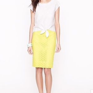 J. Crew No.2 Pencil Skirt circle eyelet neon 0